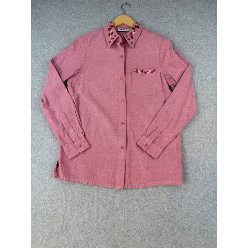 Blair S Shirt Cottagecore Grandma 100% Cotton Floral Embroidered Collar